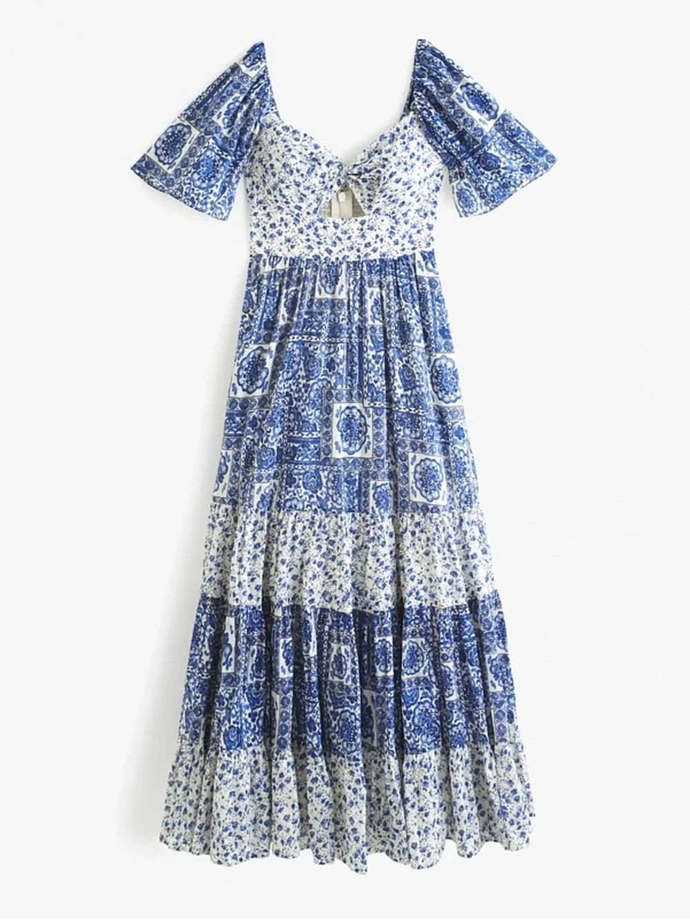 Abercrombie & Fitch White Blue Floral Twist-Front Tiered Maxi Dress 8815